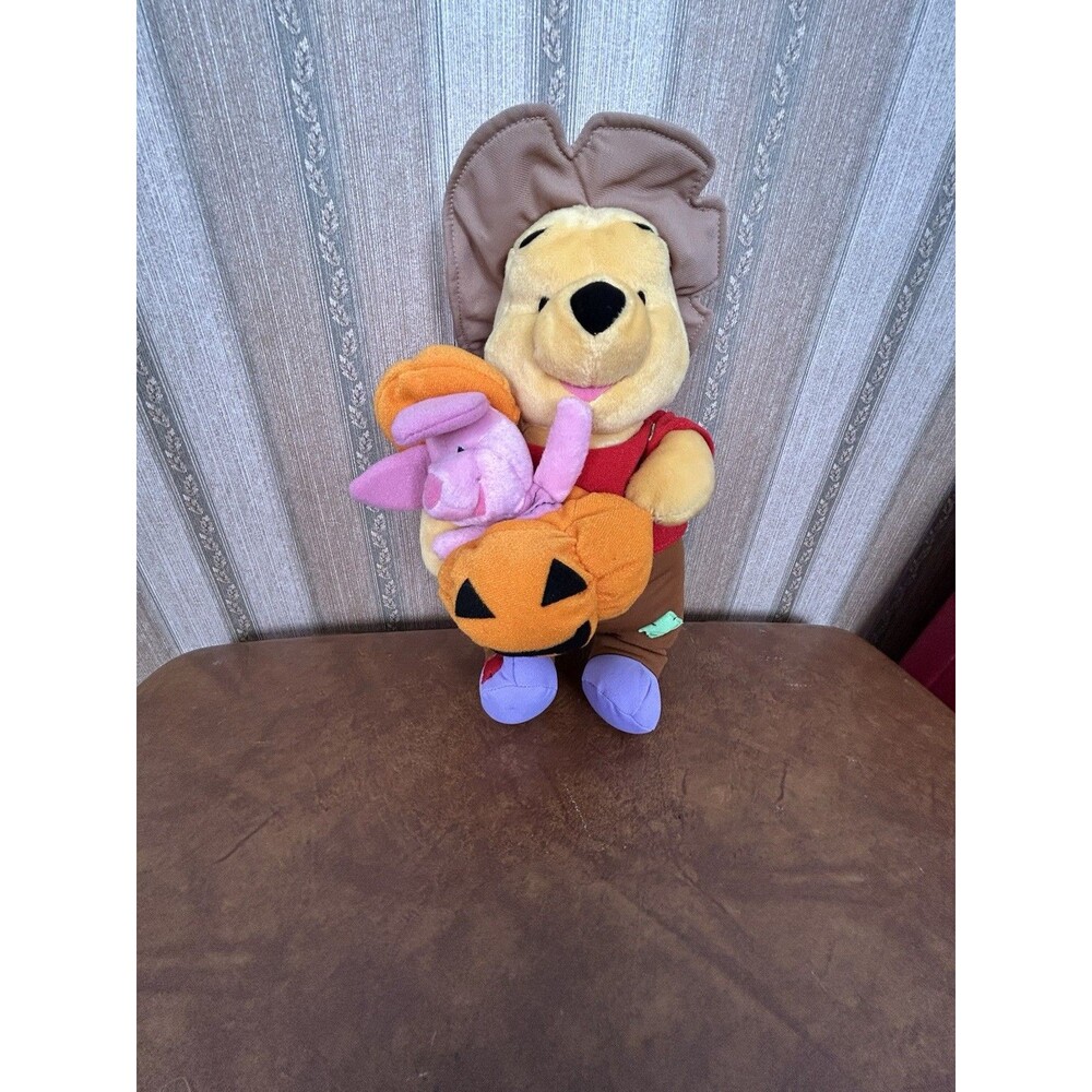 HALLOWEEN Friend Pooh (as Scarcrow) &‎ Piglet Plush Vintage DISNEY Fisher Price